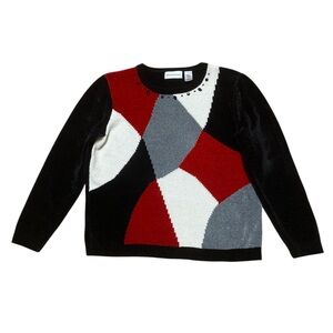 Alfred Dunner Crewneck Sweater Women’s L Chenille Colorblock Long Sleeve Top